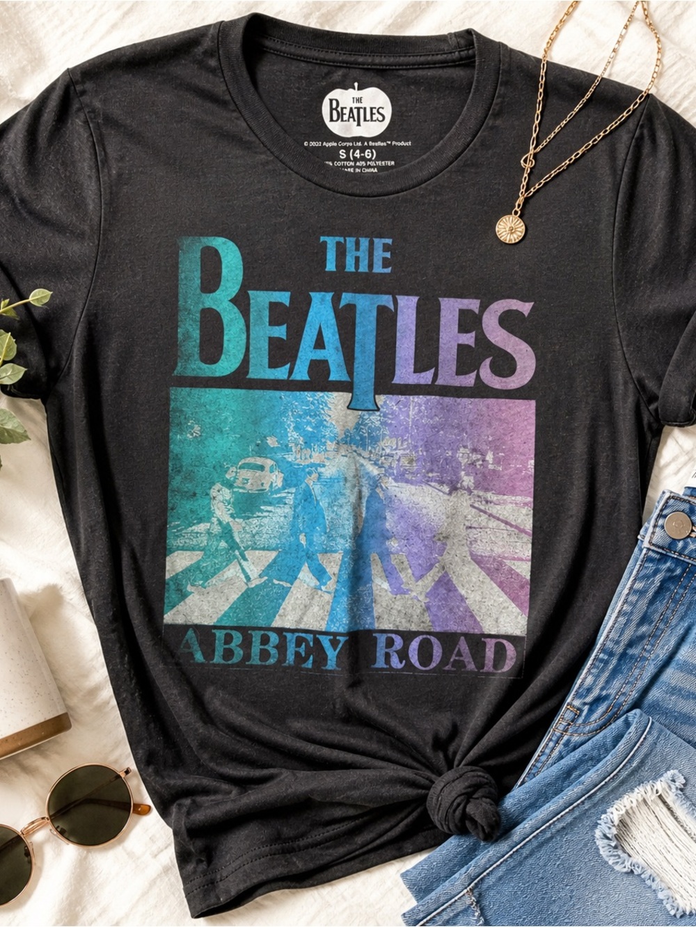 The Beatles Abbey Road T Shirt Womens Small Black Vintage Style Graphic Band Tee